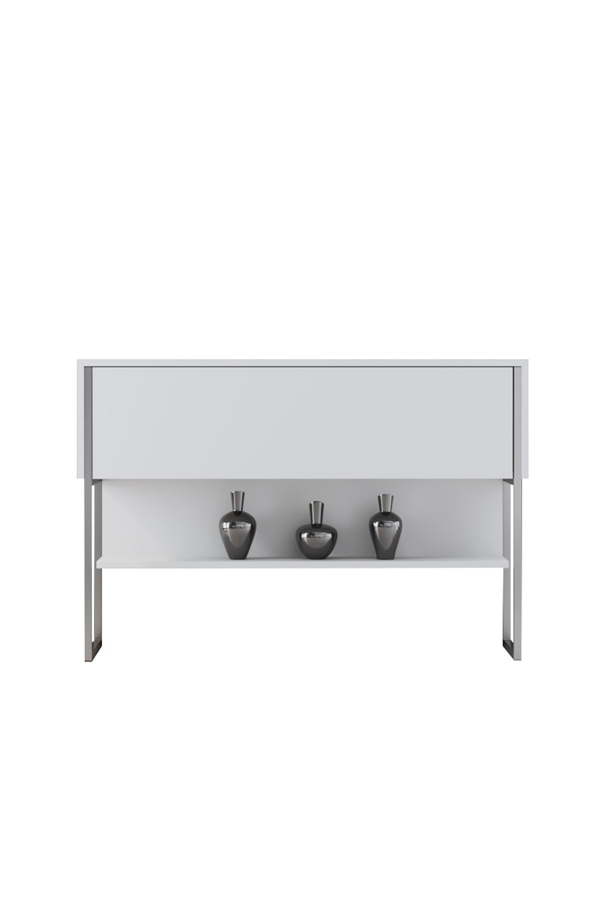 Dressoirs - Modern Dressoir Wit Luxe 120x80x30 - Zilver Frame - Eén Vak - Dimehouse
