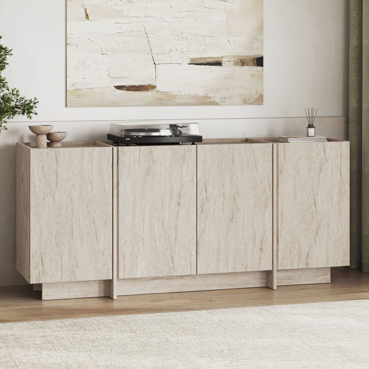 Dorma Konsolentisch Travertinoptik 180 cm Melaminbeschichtetes Holz
