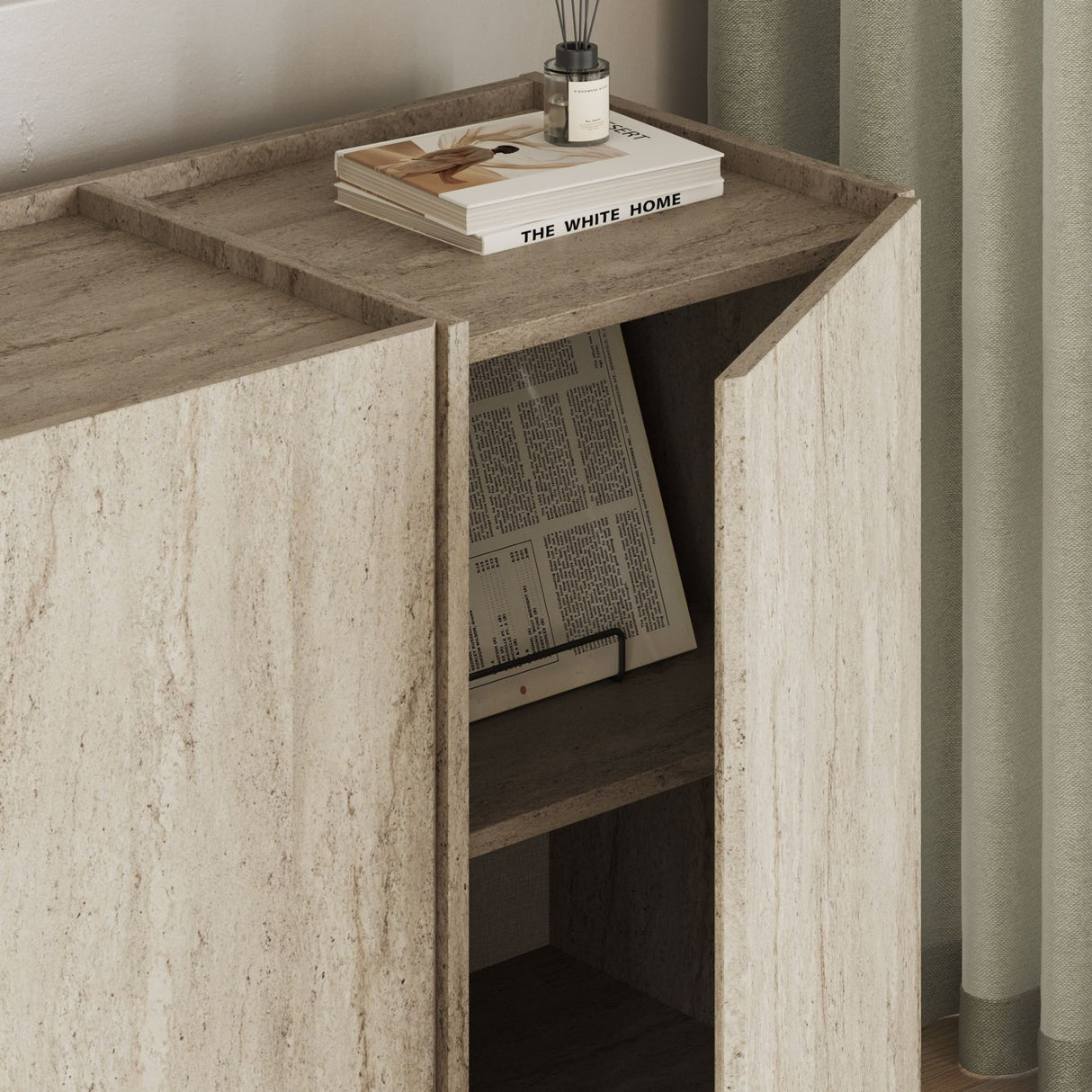 Dorma Konsolentisch Travertinoptik 180 cm Melaminbeschichtetes Holz