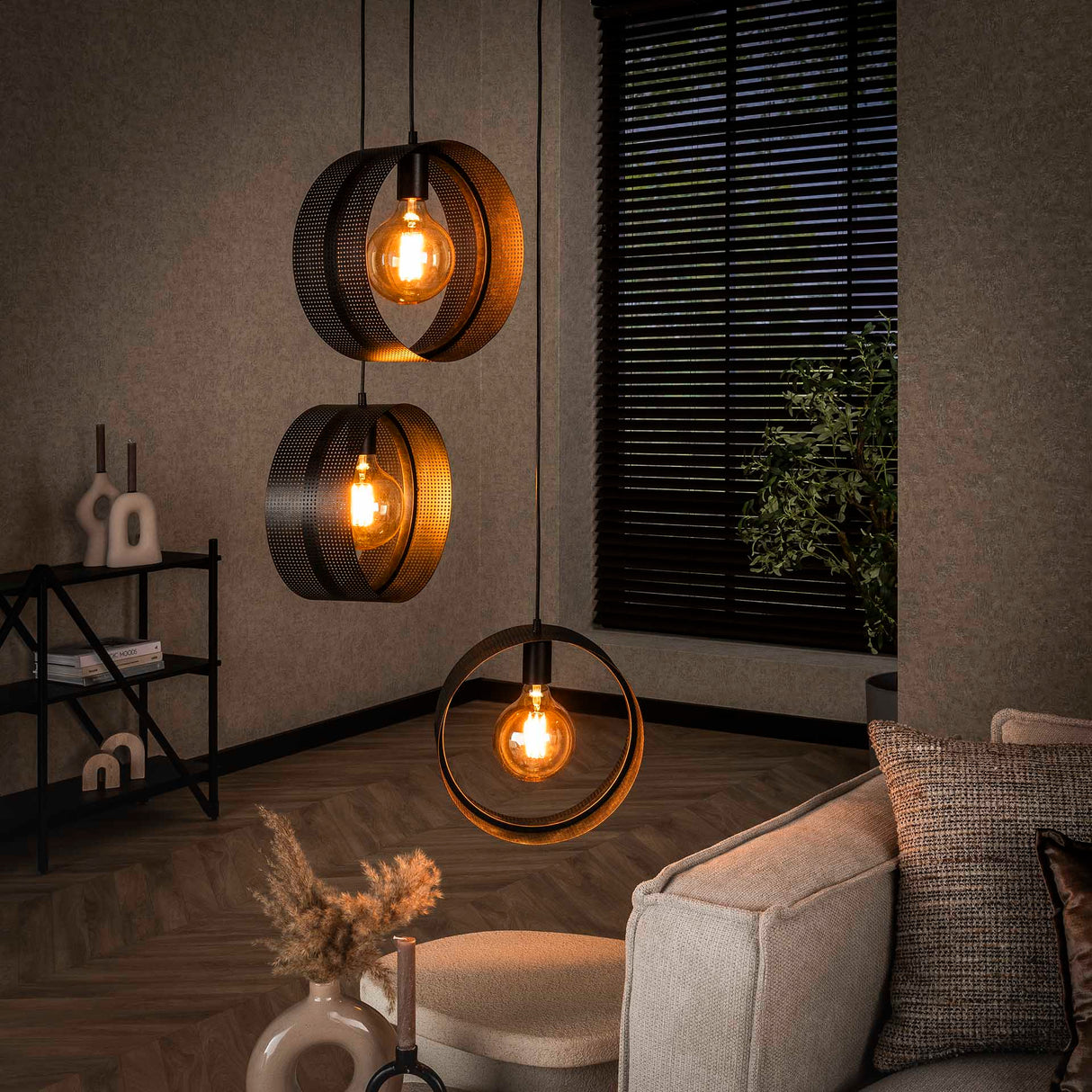 Hanglampen - Hanglamp Fons 3 - lichts getrapt ringen metaal zwart - Dimehouse