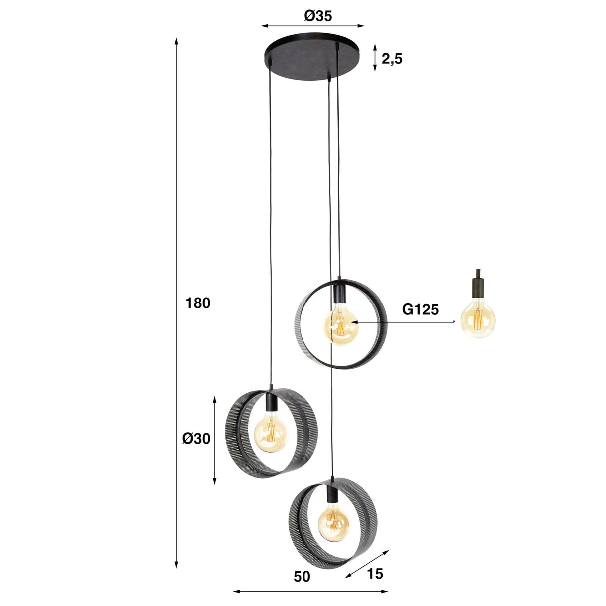 Hanglampen - Hanglamp Fons 3 - lichts getrapt ringen metaal zwart - Dimehouse
