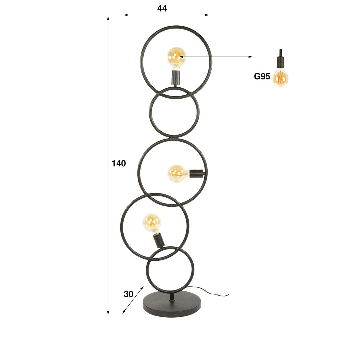 Vloerlampen - Zwarte vloerlamp 3 - lichts industrieel 140 cm - Dimehouse