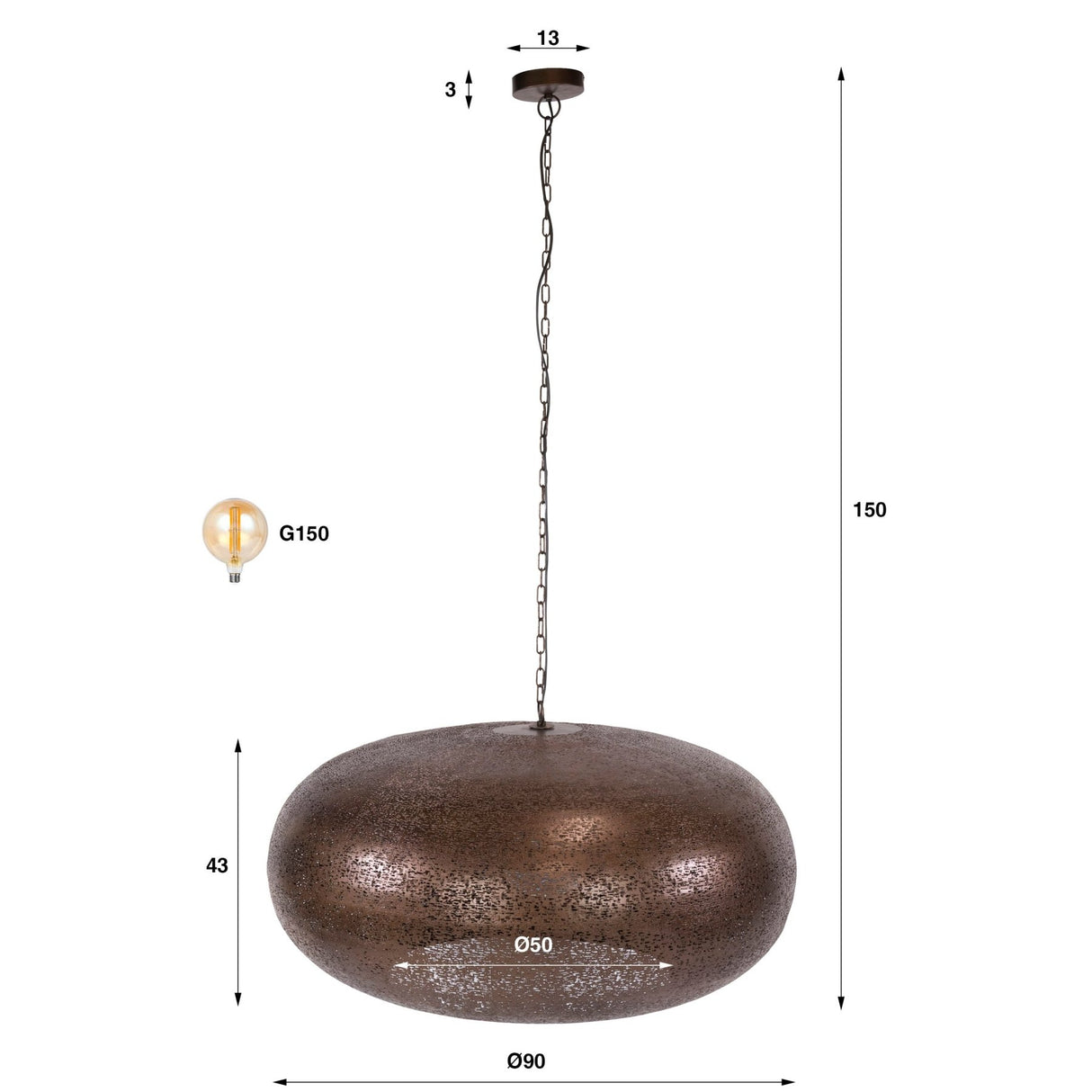 Hanglamp - Hanglamp 1 - lichts antiek koper Chase Ø90 cm - Dimehouse