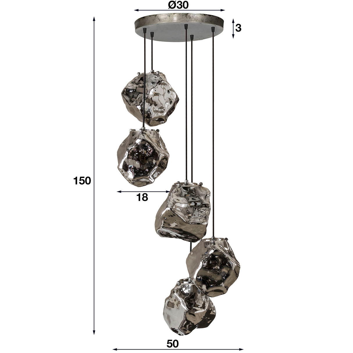 Hängelampe Rocks DH Innenraum verchromt LxBxH 79x55x36 Glas Weiß Fotogrößenangabe