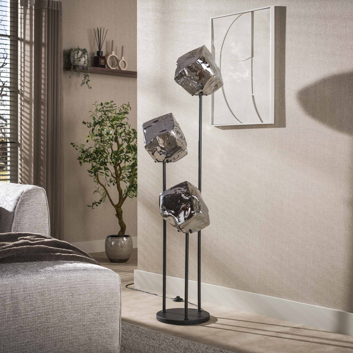 Vloerlamp - Vloerlamp 3 - lichts getrapt chroom glas Rocks - Dimehouse