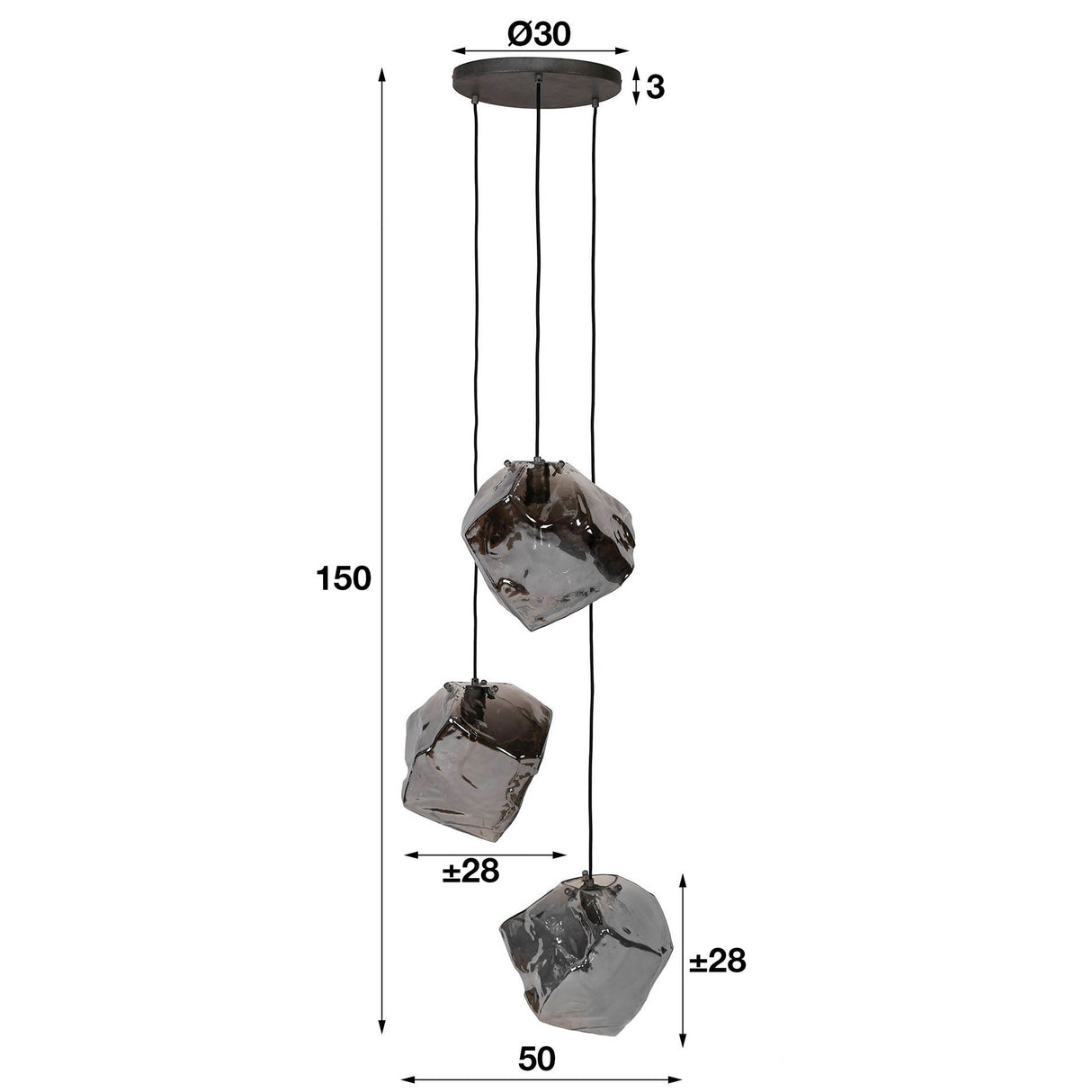 Hängelampe Rocks DH Innenraum verchromt LxBxH 91x41x37 Glas Weiß Fotogrößenangabe