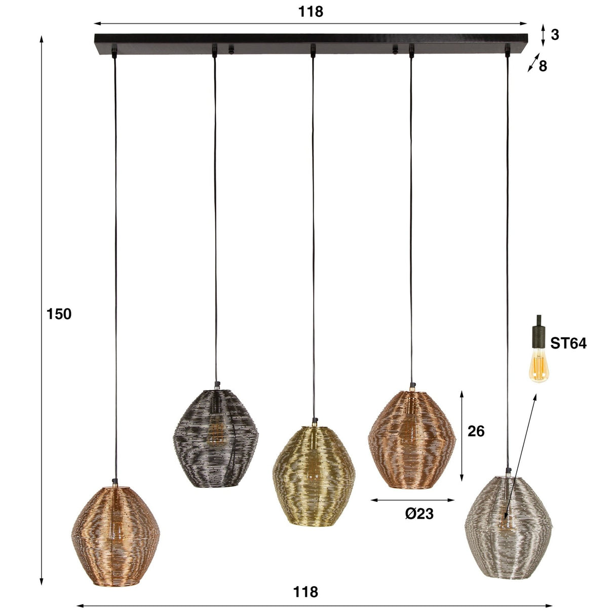 Hanglampen - Hanglamp Wez 5 - lichts gekleurd nikkel - Dimehouse