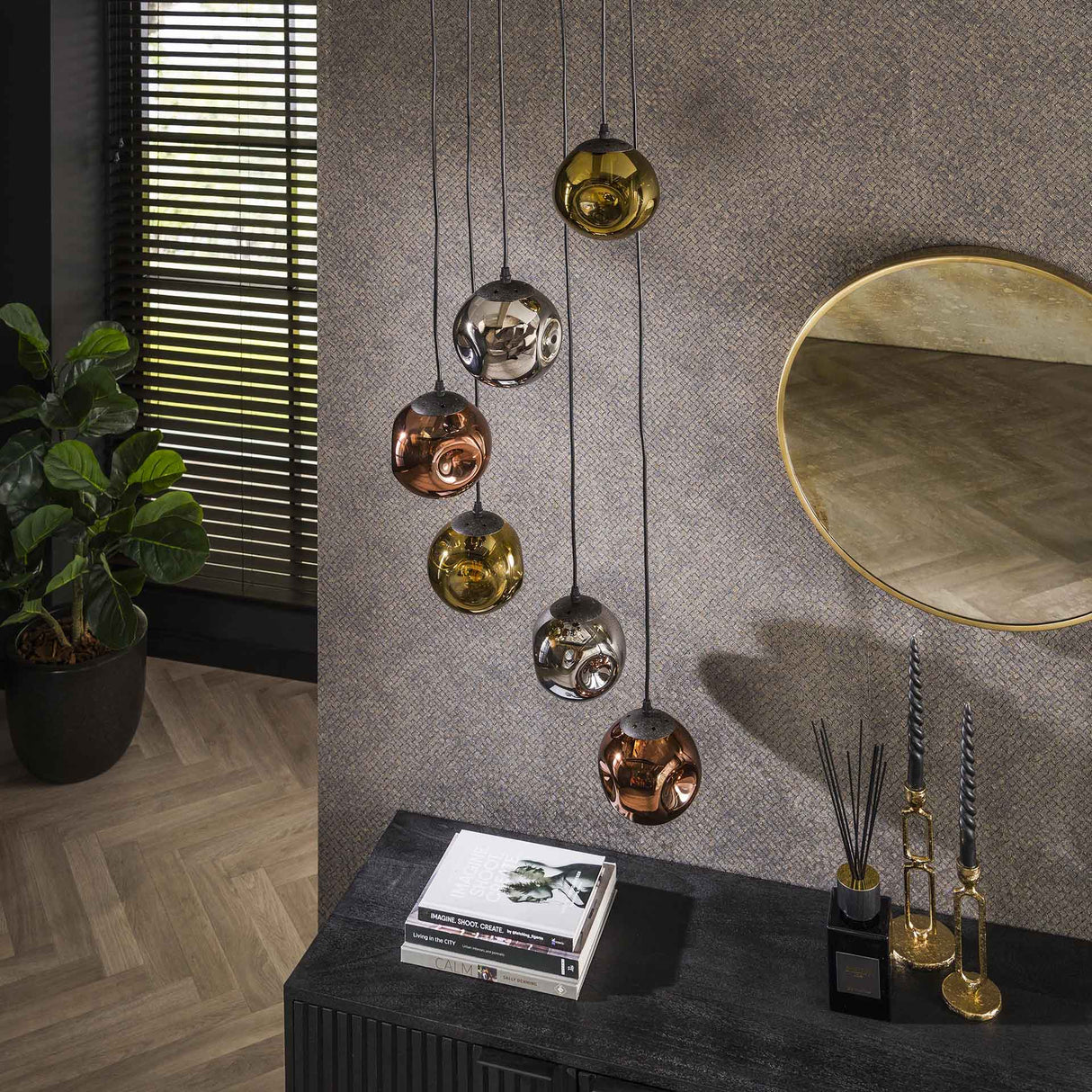 Hanglampen - Hanglamp Ada 6 - lichts getrapt gekleurd glas - Dimehouse