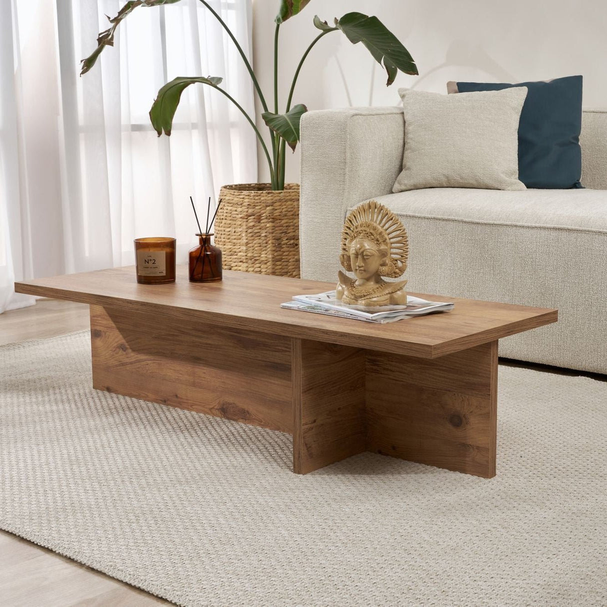 Salontafels - Rechthoekige salontafel dennenhout melamine - 120x45x30 cm - Portland - Dimehouse