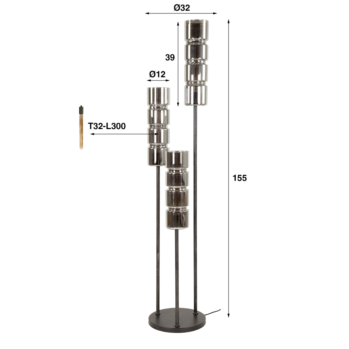 Stehlampe Kik 3-flammige gestufte Zylinderlampe aus Glas