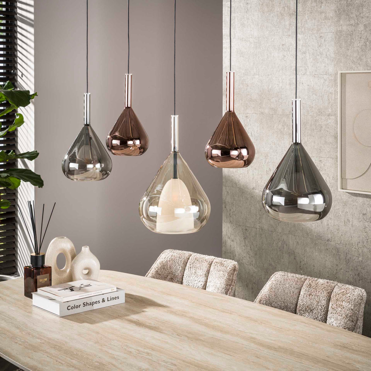 Hanglampen - Moderne Hanglamp Noxen 5 - lichts Gekleurd Glas - Dimehouse