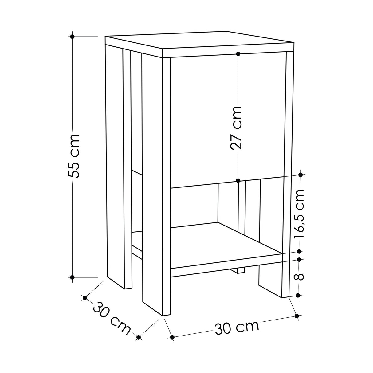 Nachtkastjes - Nachtkastje Ema Eik Antraciet Melamine 30x55x30 cm - Dimehouse