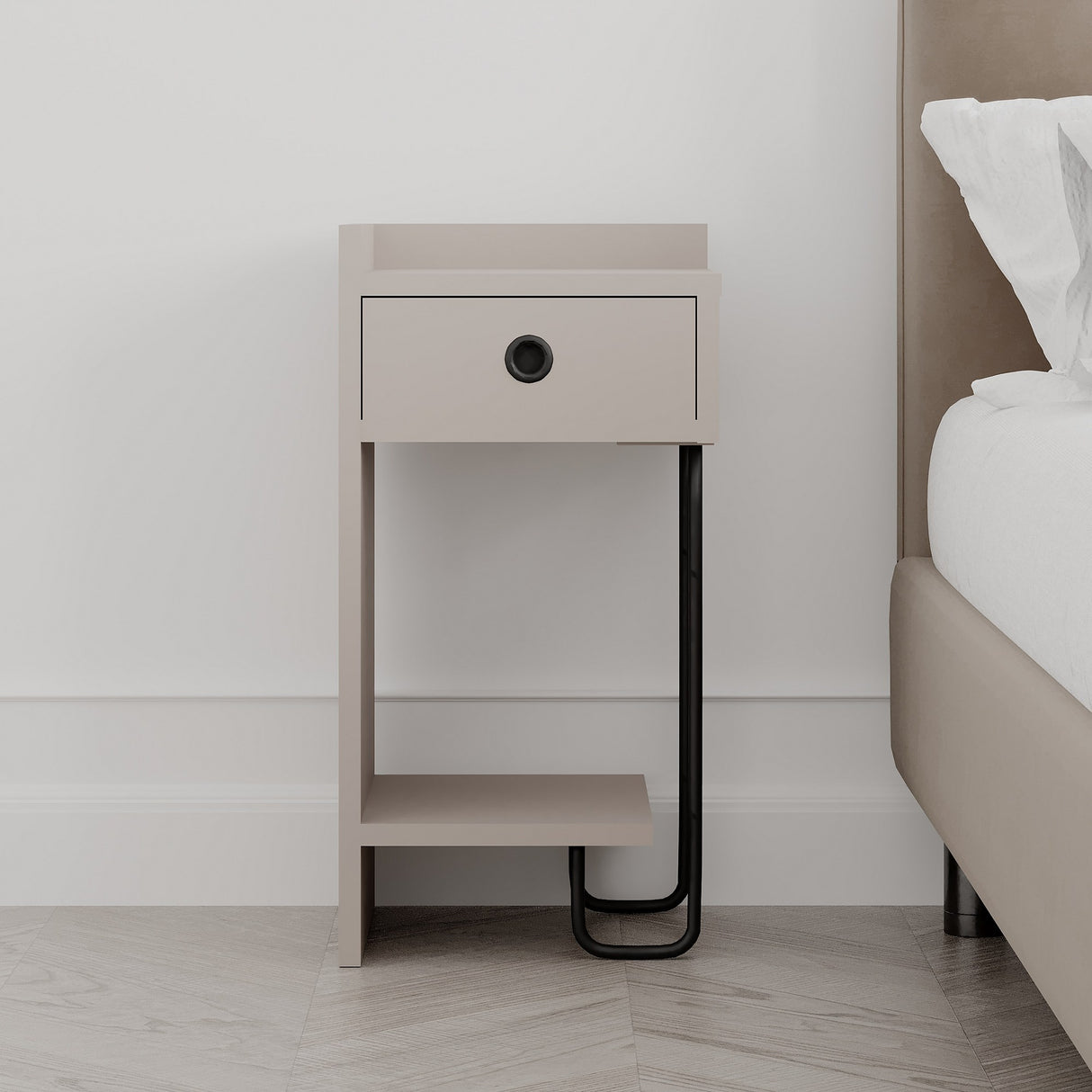 Nachtkastjes - Nachtkastje Sirius Left Mokka Melamine 32x61x30 cm - Dimehouse