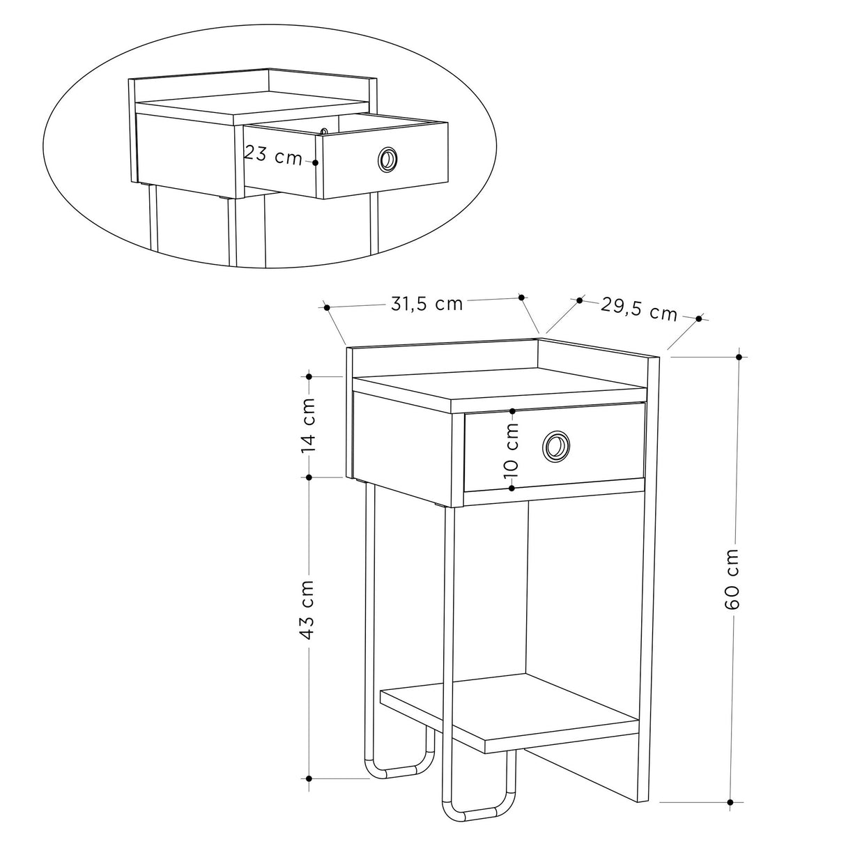 Nachtkastjes - Nachtkastje Sirius Rechts Wit Melamine 32x61x30 cm - Dimehouse