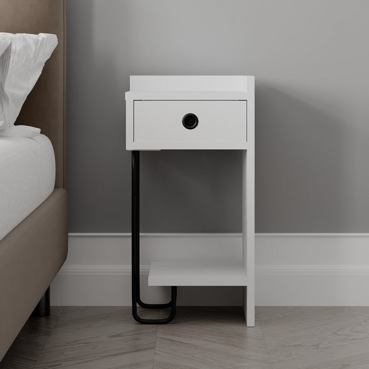 Nachtkastjes - Nachtkastje Sirius Rechts Wit Melamine 32x61x30 cm - Dimehouse