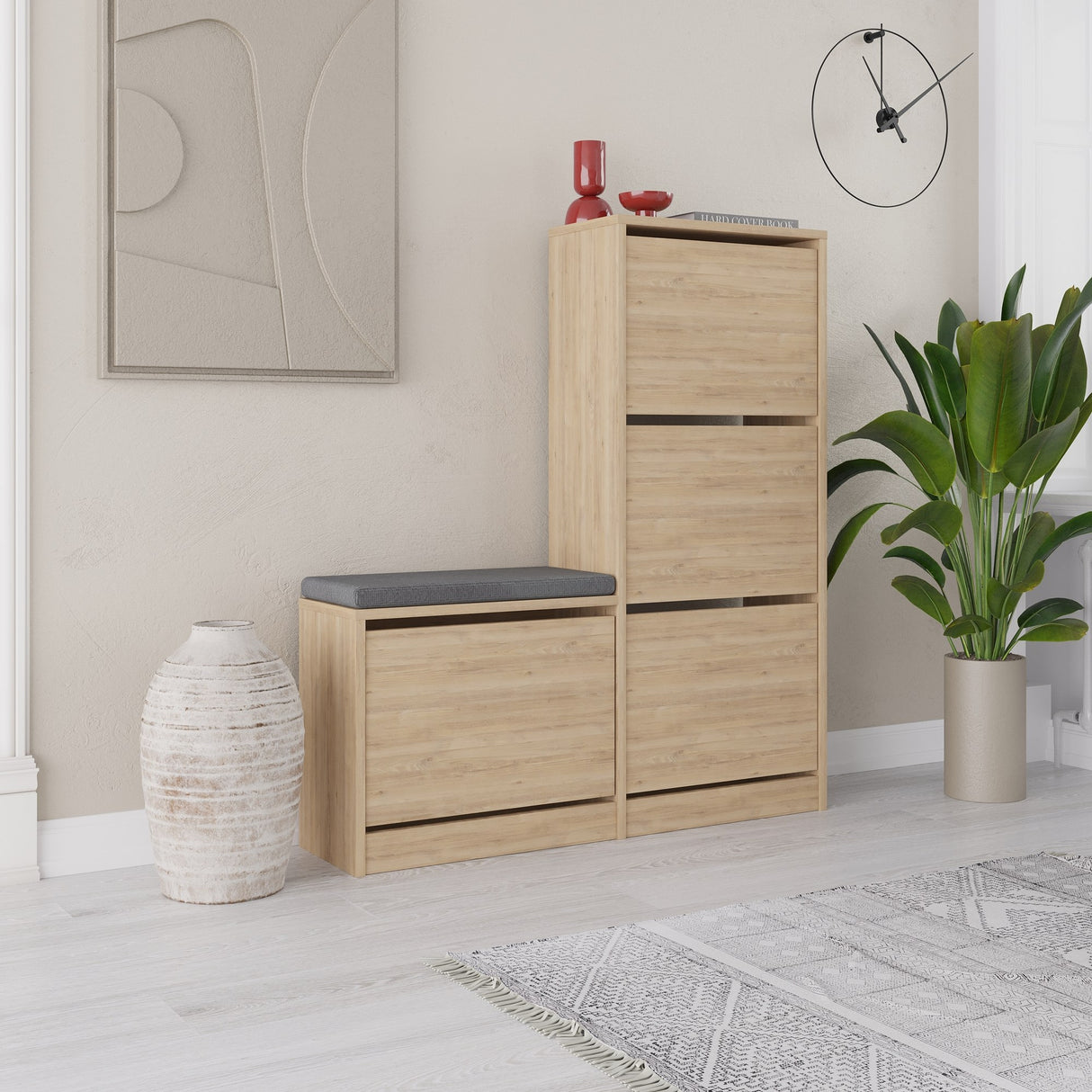 Schoenenkasten - Schoenenkast Dude Eik Melamine 105x118,5x26 cm - Dimehouse
