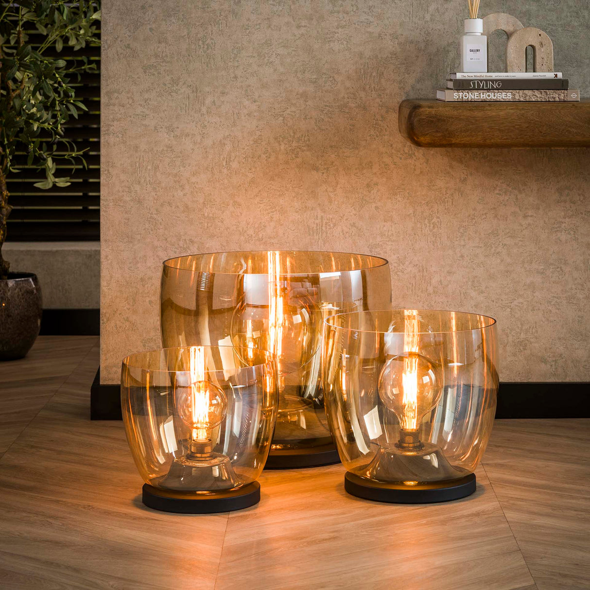 Vloerlampen - Vloerlamp Dain UP L Amberkleurig glas - Dimehouse