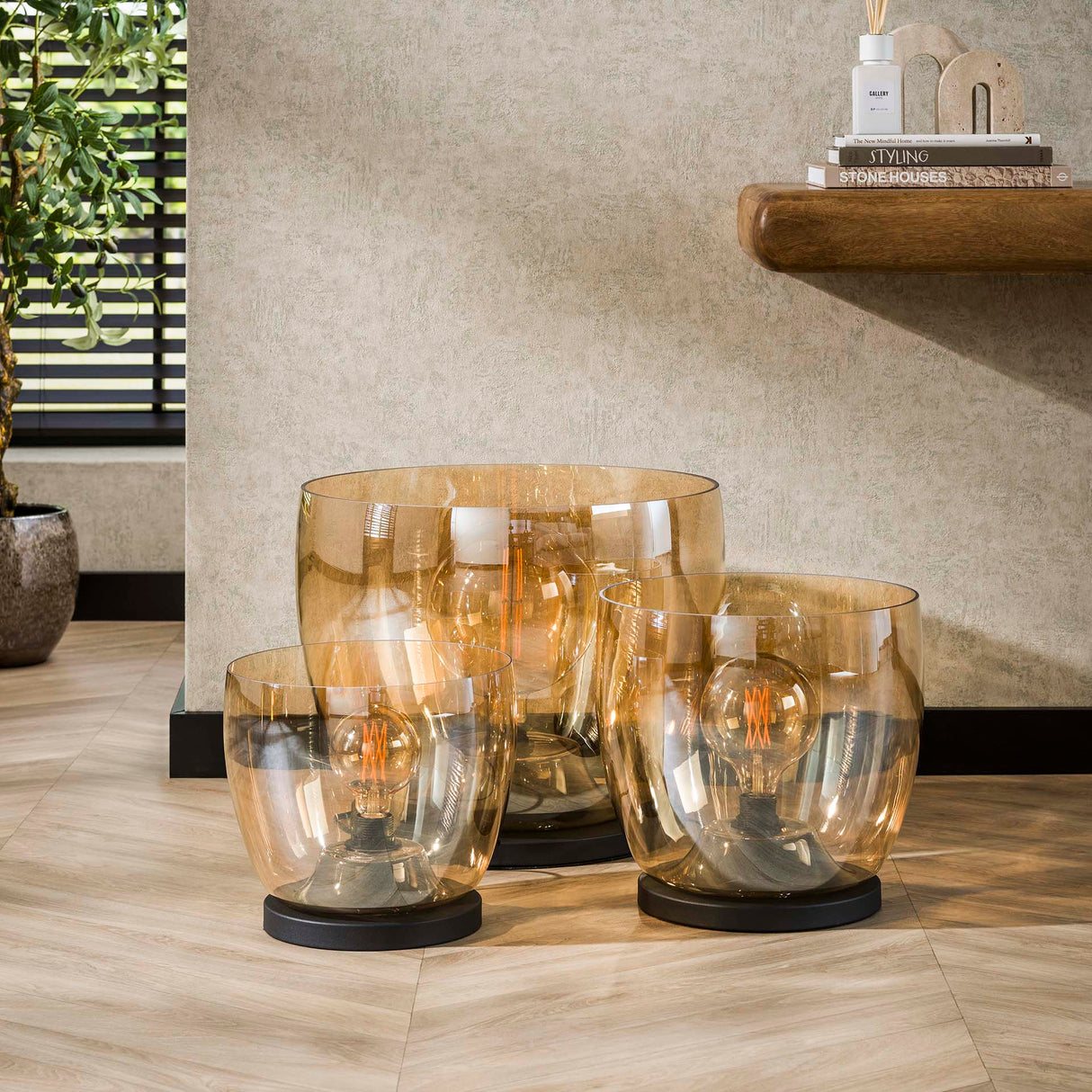 Vloerlampen - Vloerlamp Dain UP L Amberkleurig glas - Dimehouse