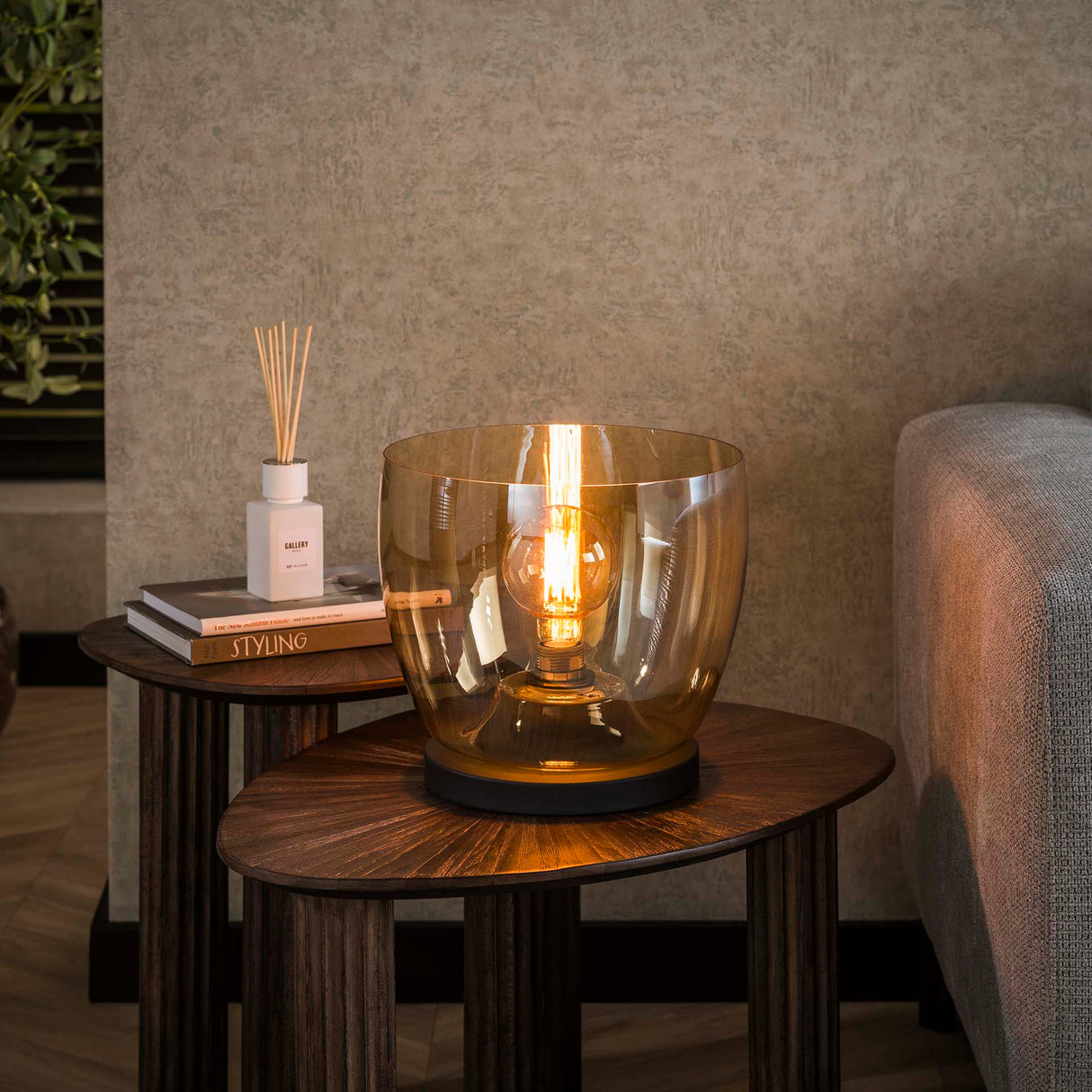 Vloerlampen - Vloerlamp Dain UP L Amberkleurig glas - Dimehouse