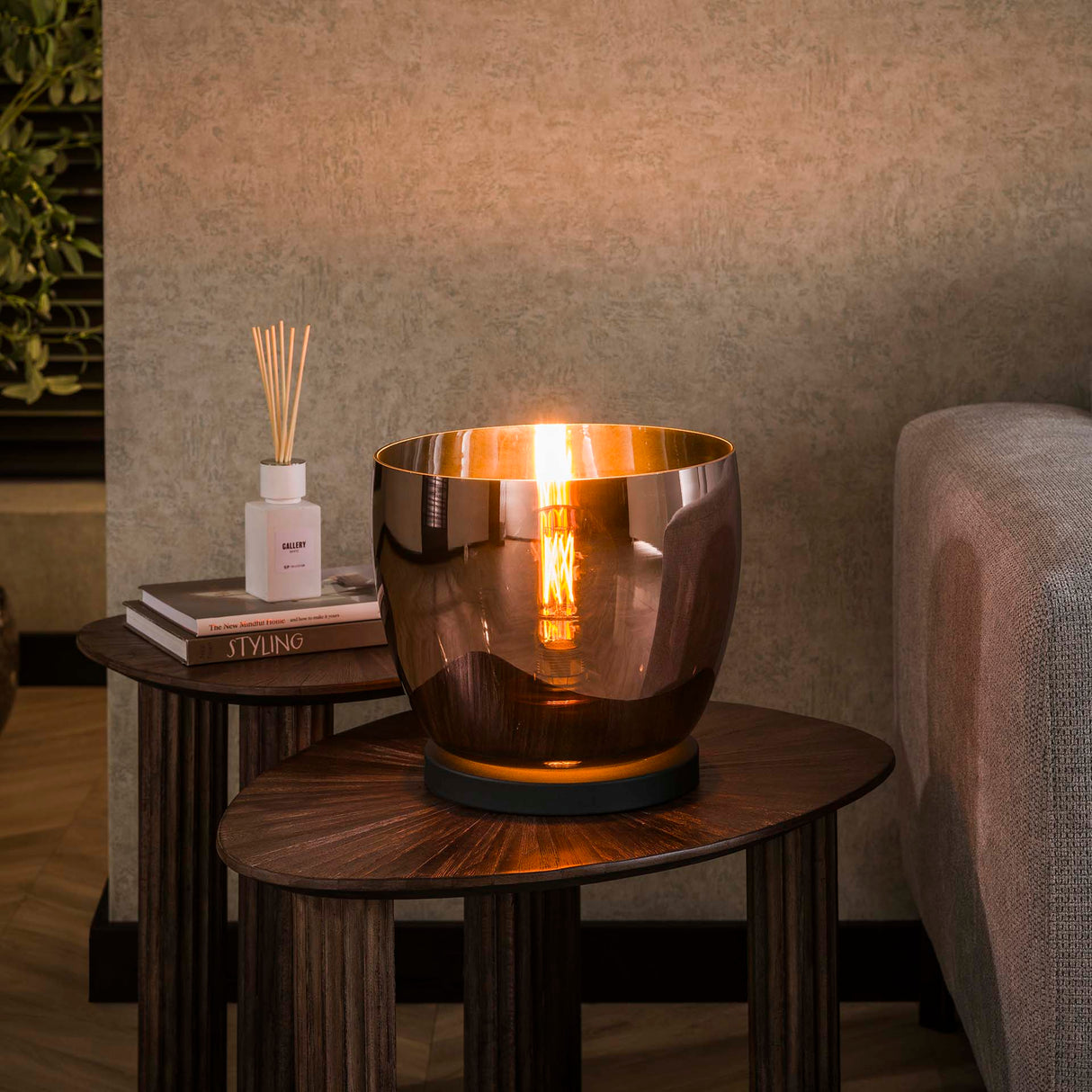 Vloerlampen - Vloerlamp Dain UP L Koperkleurig glas - Dimehouse