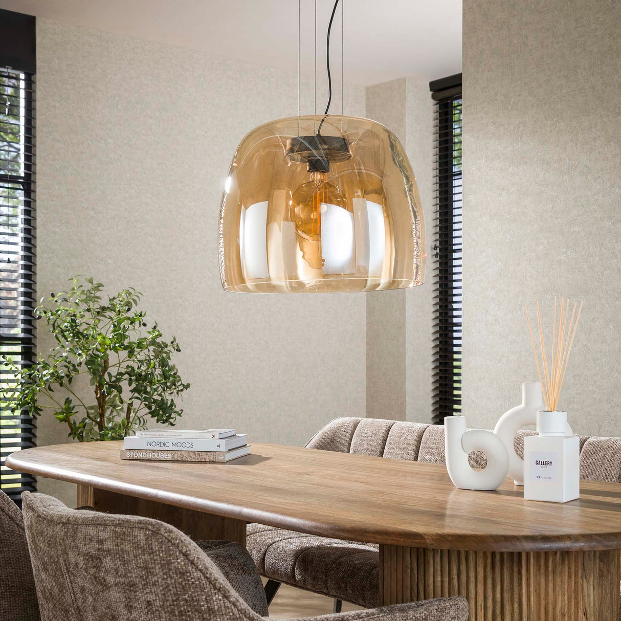 Hanglampen - Hanglamp Dain 1 - lichts XL amberkleurig glas - Dimehouse