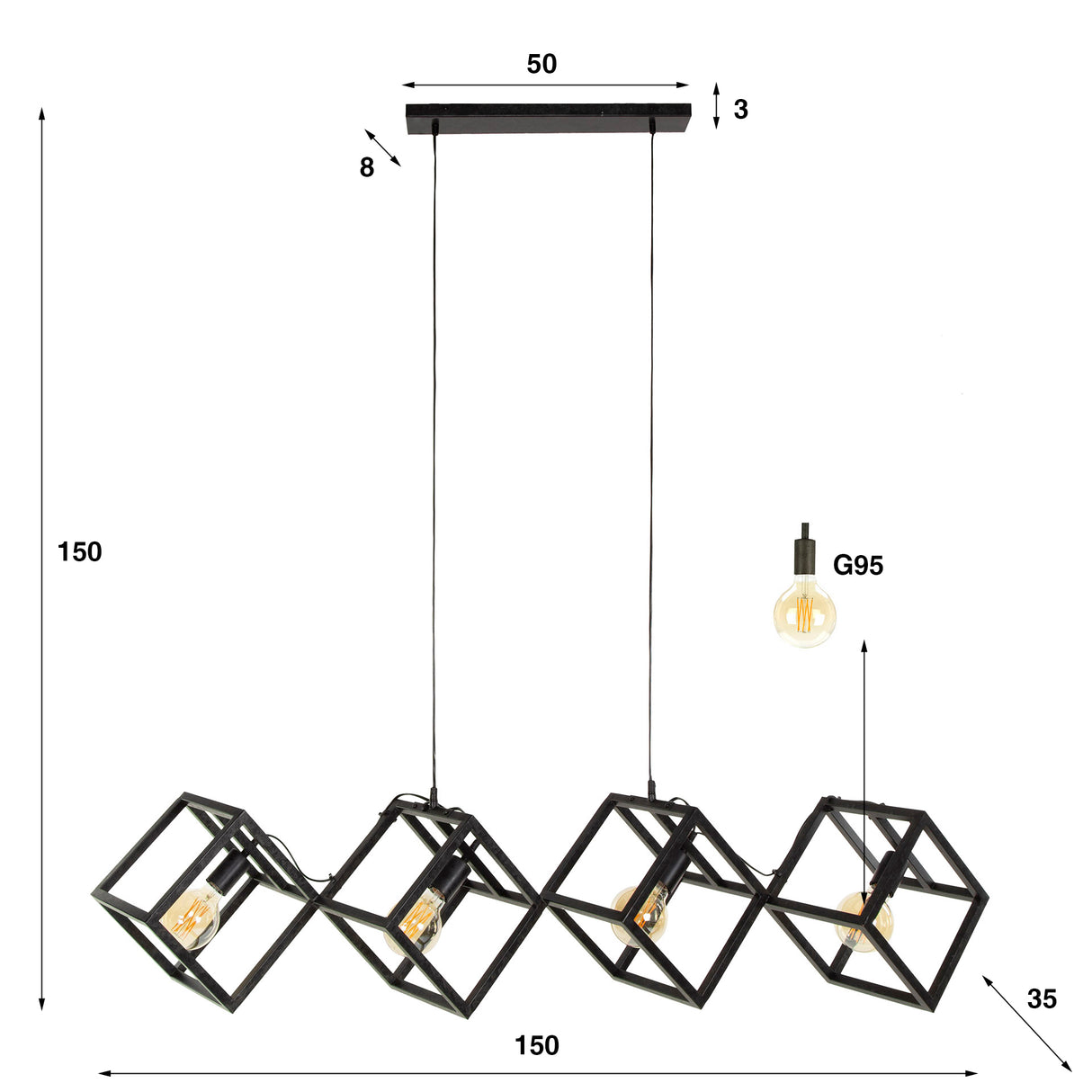 Hanglampen - Hanglamp Drew 4 - lichts kubus zwart - Dimehouse