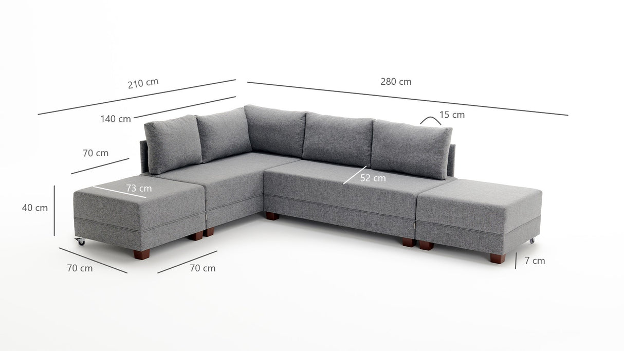 Banken - Slaapbank taupe stof - XXL 280 x 210 - Links - Fly - Dimehouse