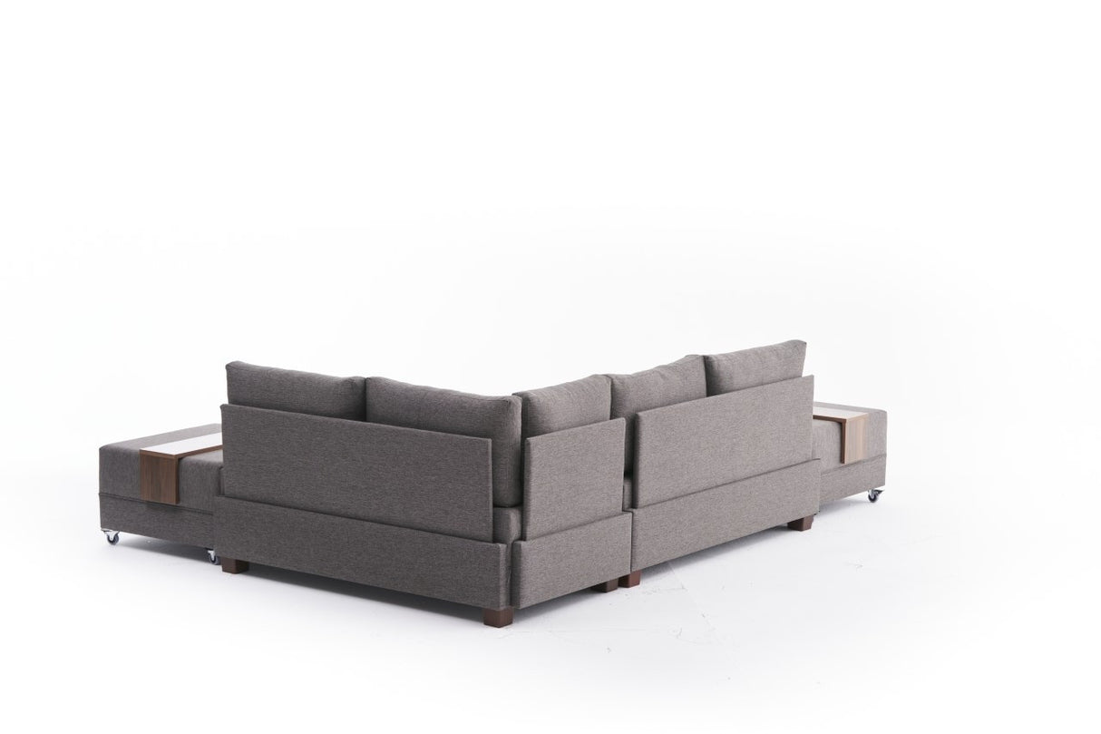 Banken - Slaapbank taupe stof - XXL 280 x 210 - Rechts - Fly - Dimehouse