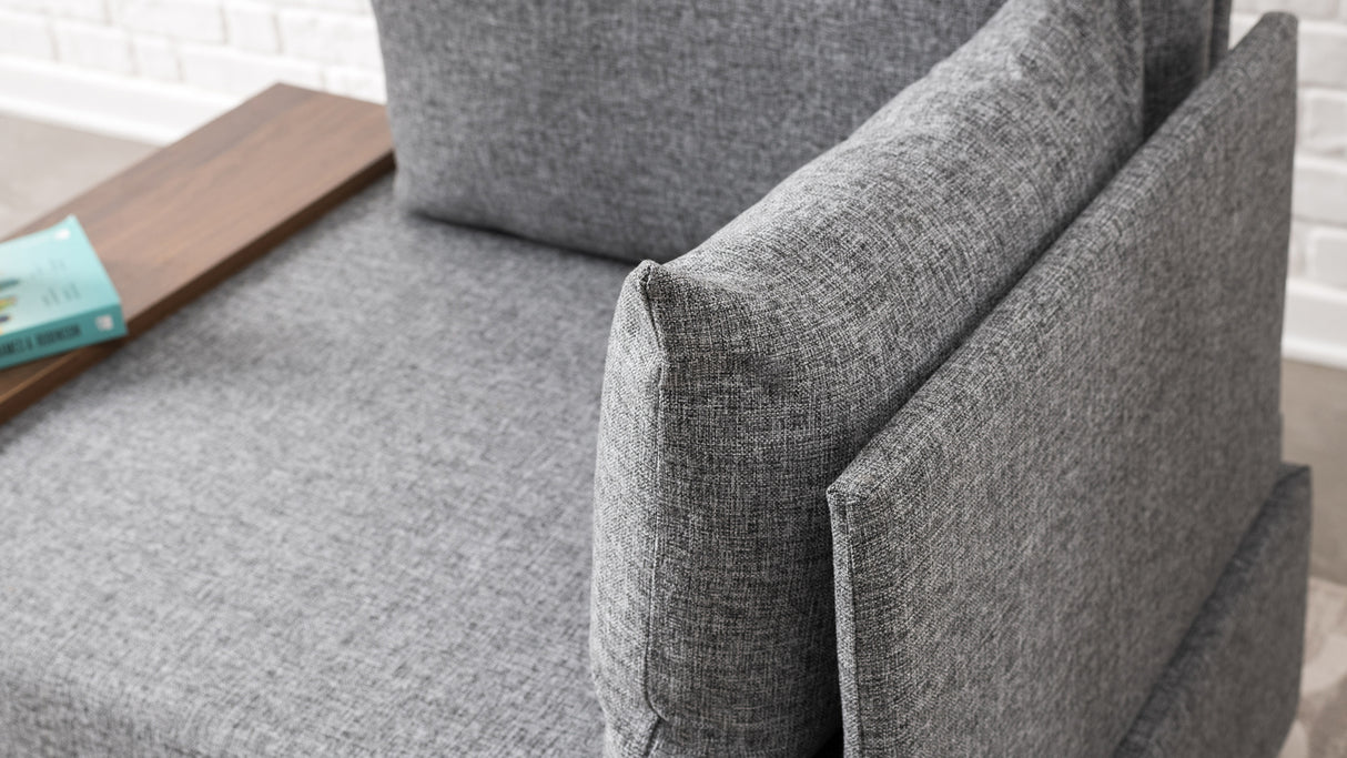Fauteuils - Moderne Fauteuil Grijs Stof Fly - Rechts - Met Houten Tafeltje - Dimehouse