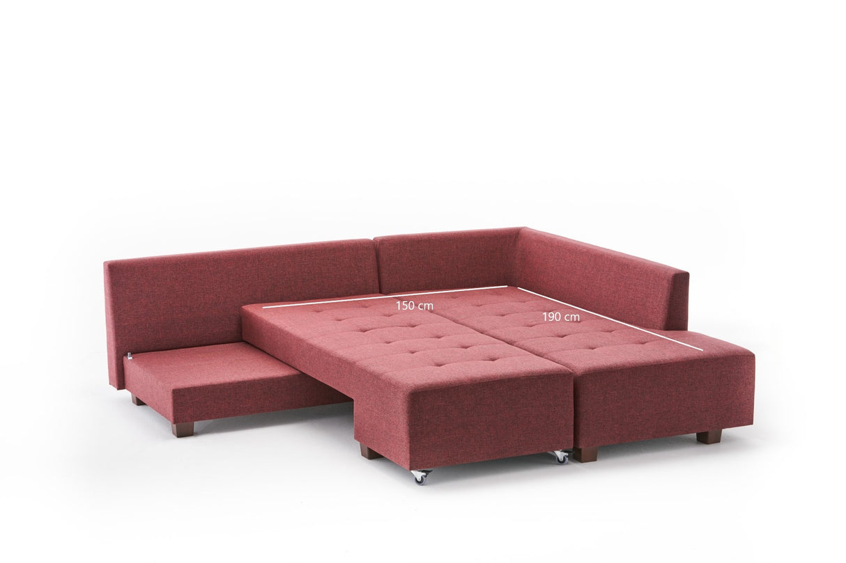 Banken - Slaapbank rood stof - XL 280x206 cm - met wielen - Rechts - Manama - Dimehouse
