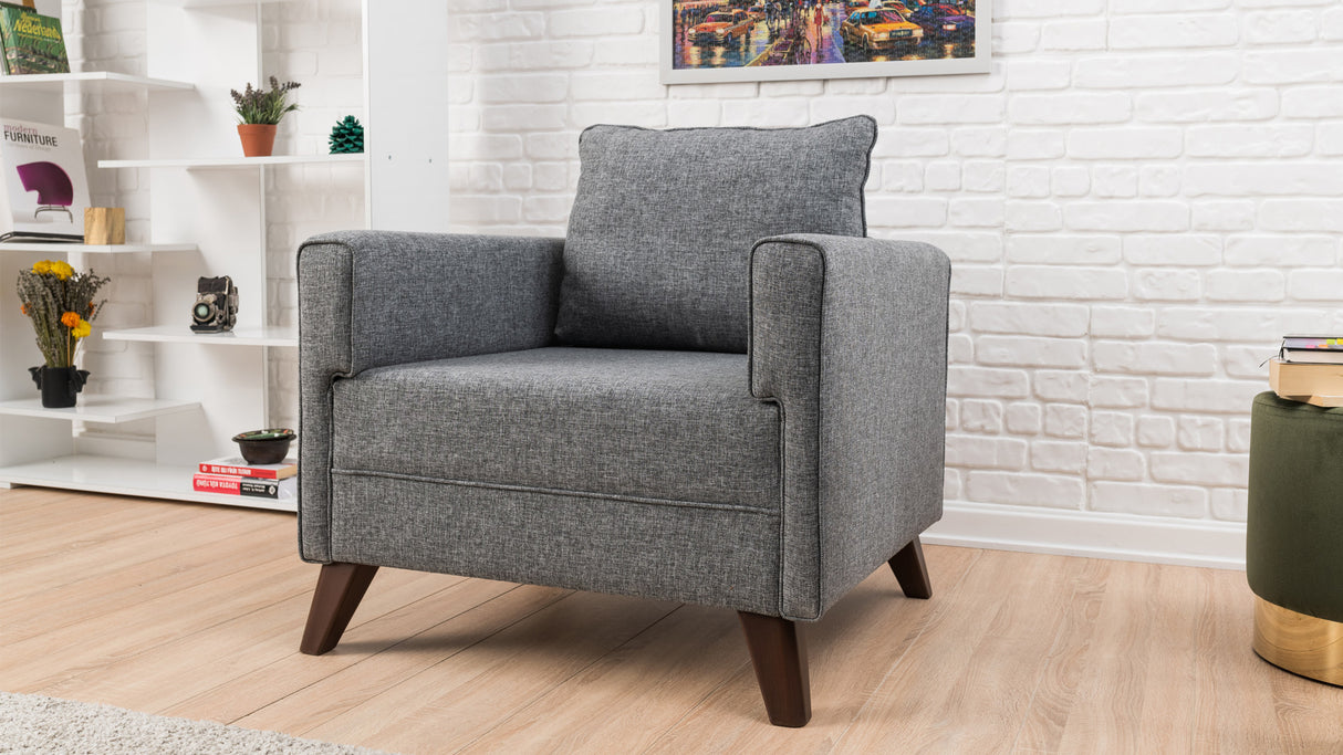 Fauteuils - Landelijke fauteuil Grijs melange geweven stof Bella - Dimehouse