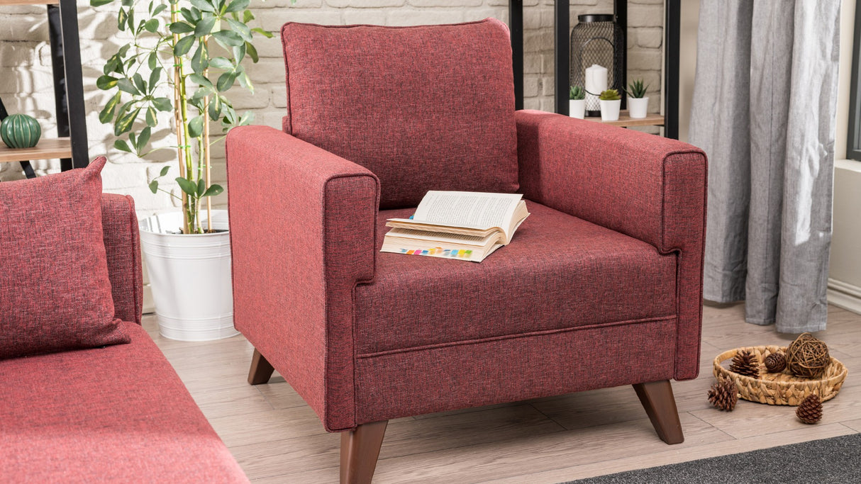Fauteuils - Landelijke fauteuil Bordeauxrood melange geweven stof Bella - Dimehouse