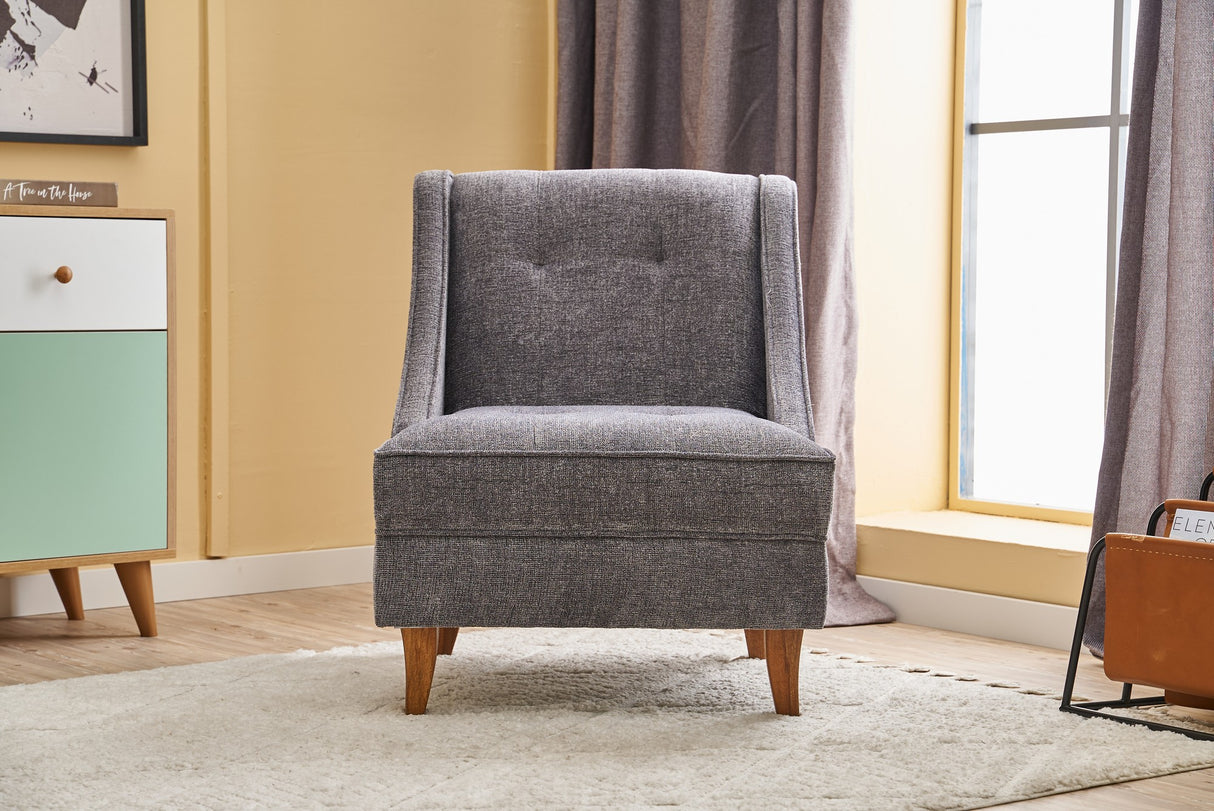 Fauteuils - Fauteuil grijs chenille stof landelijk klassiek Ella - Dimehouse