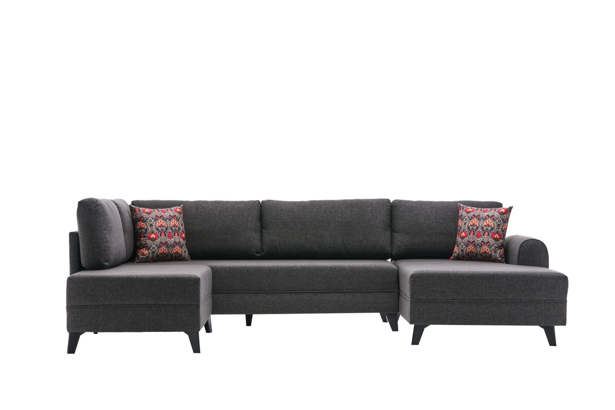 Banken - Slaapbank Antraciet stof - U - bank - XXL 300x202x152cm - Belen - Dimehouse