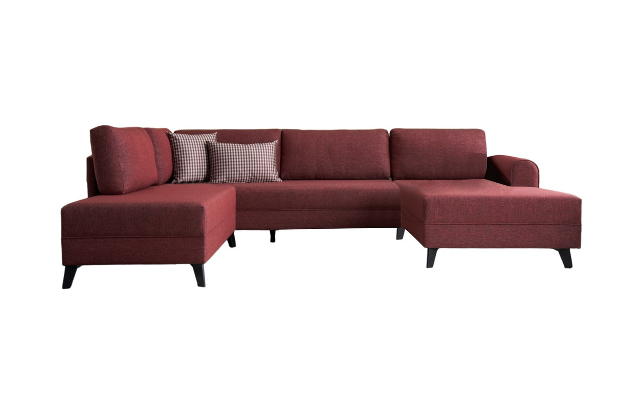 Banken - Slaapbank Rood stof - U - bank - XXL 300x202x152cm - Belen - Dimehouse