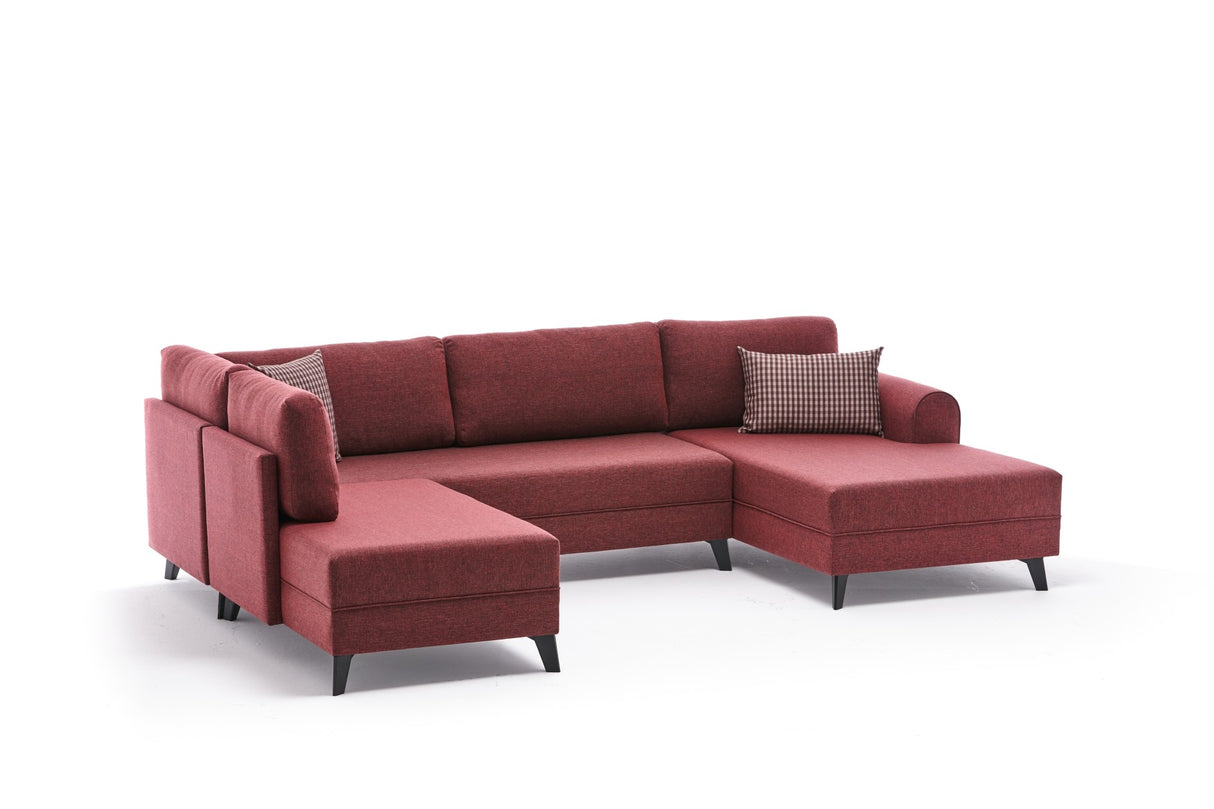 Banken - Slaapbank Rood stof - U - bank - XXL 300x202x152cm - Belen - Dimehouse