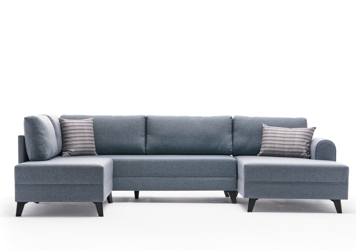 Banken - Slaapbank Blauw stof - U - bank - XXL 300x202x152cm - Belen - Dimehouse