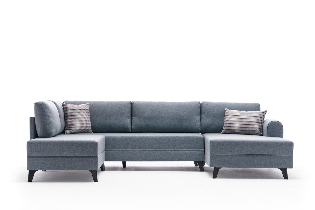 Banken - Slaapbank Blauw stof - U - bank - XXL 300x202x152cm - Belen - Dimehouse