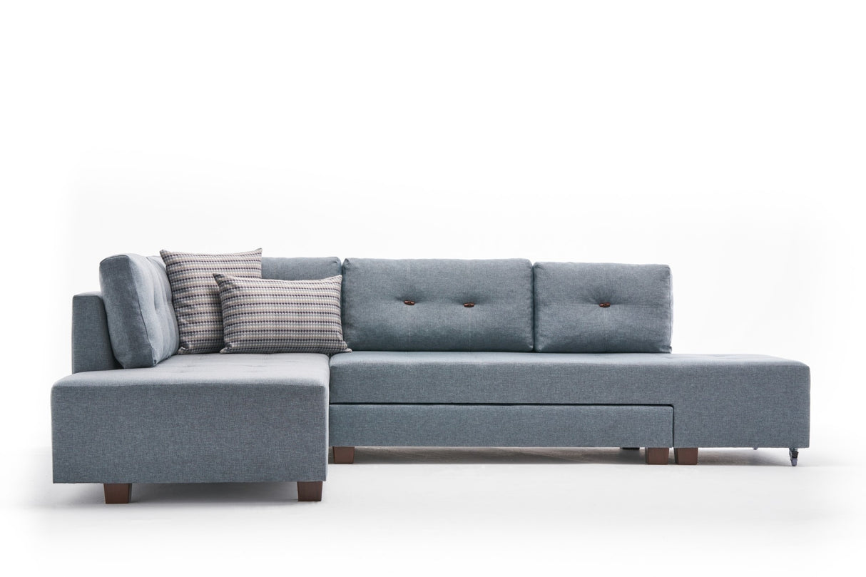 Banken - Slaapbank lichtblauw stof - XL 280x206 cm - met wielen - Links - Manama - Dimehouse