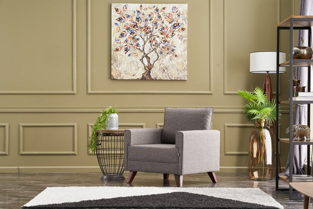 Fauteuils - Landelijke fauteuil Taupe melange geweven stof Bella - Dimehouse