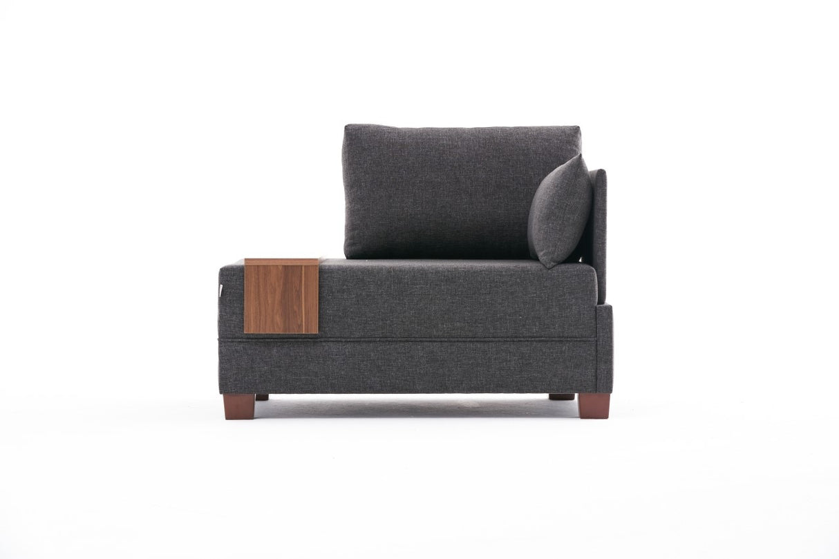 Fauteuils - Moderne Fauteuil Antraciet Stof Fly - Rechts - Met Houten Tafeltje - Dimehouse