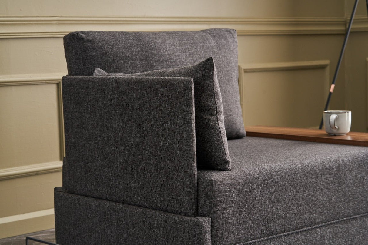 Fauteuils - Moderne Fauteuil Antraciet Stof Fly - Links - Met Houten Tafeltje - Dimehouse