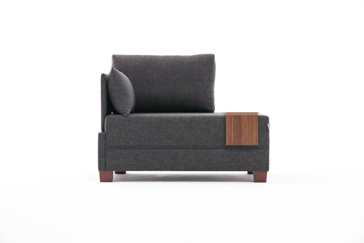 Fauteuils - Moderne Fauteuil Antraciet Stof Fly - Links - Met Houten Tafeltje - Dimehouse