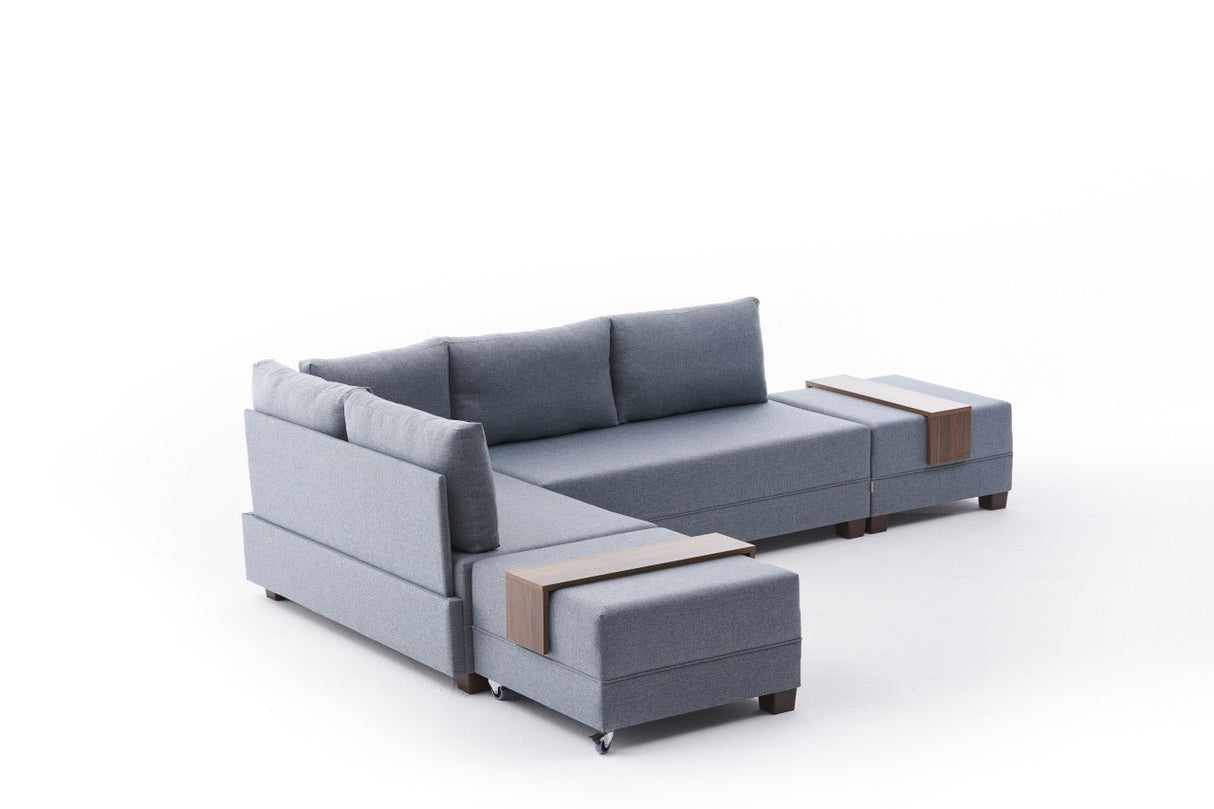 Banken - Slaapbank blauw stof - XXL 280 x 210 - Links - Fly - Dimehouse