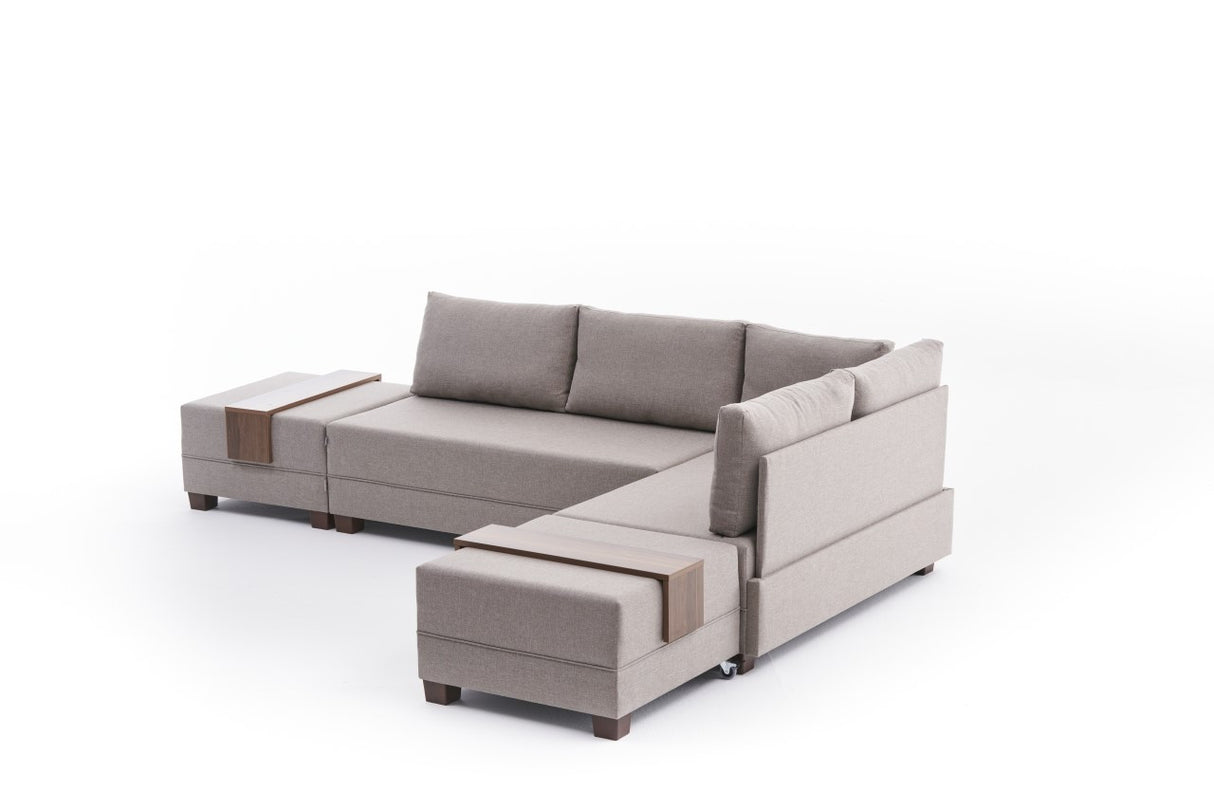 Banken - Slaapbank champagne stof - XXL 280 x 210 - Rechts - Fly - Dimehouse
