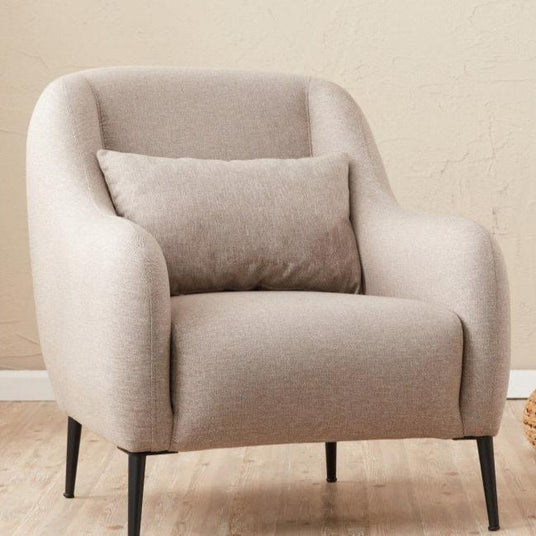 Fauteuils - Scandinavische fauteuil Beige gemêleerde linnen stof met kussen Venus - Dimehouse