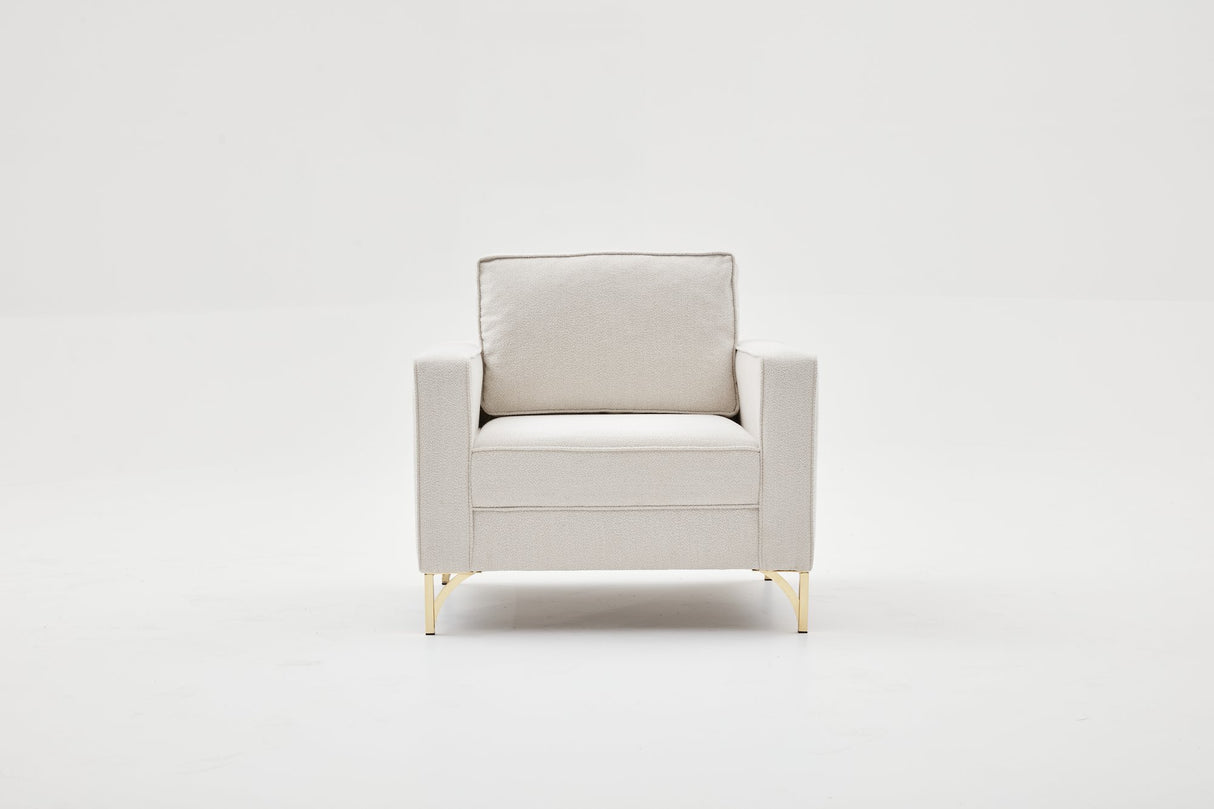 Fauteuils - Moderne fauteuil crème bouclé stof met gouden stoelpoten Berlin - Dimehouse