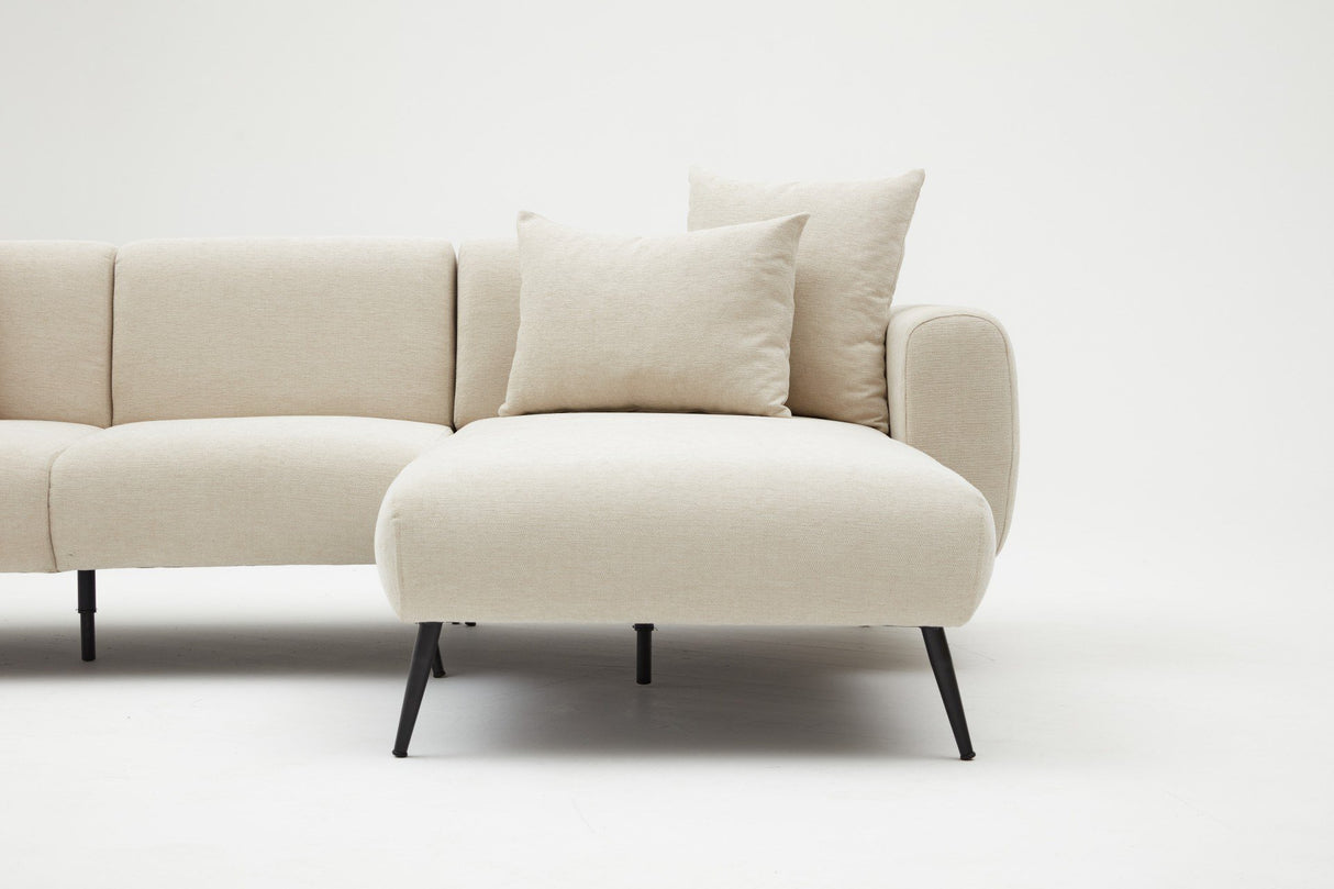 Banken - Hoekbank crème stof - Hoge slanke poten - massief binnenwerk - 252 x 155 cm - Side - Dimehouse