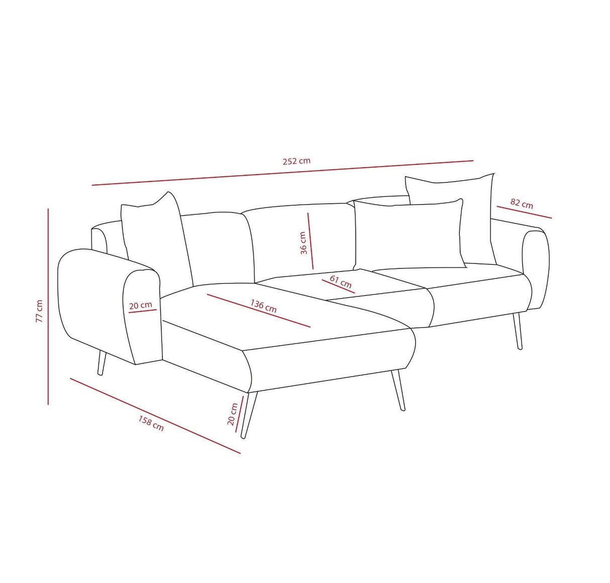 Banken - Hoekbank crème stof - Hoge slanke poten - massief binnenwerk - 252 x 155 cm - Side - Dimehouse