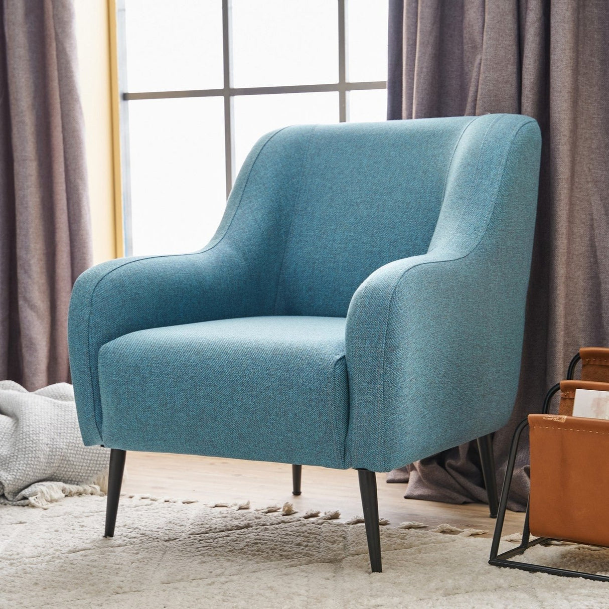 Fauteuils - Moderne fauteuil Turquoise linnen stof met hoge poot Revos - Dimehouse